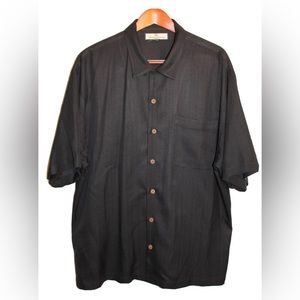 Tommy Bahama 100% Silk Button Up Shirt Mens XL Black Hawaiian SHORT Sleeve